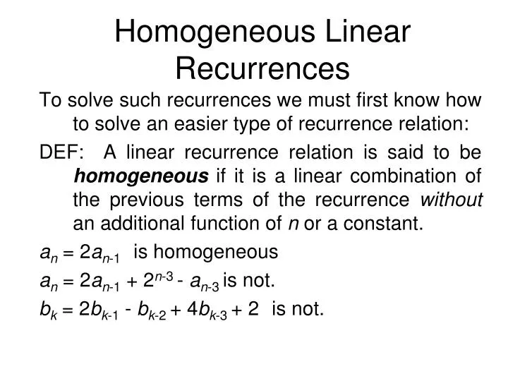 homogeneous linear recurrences