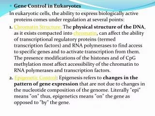 Gene Control in Eukaryotes
