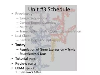 Unit #3 Schedule: