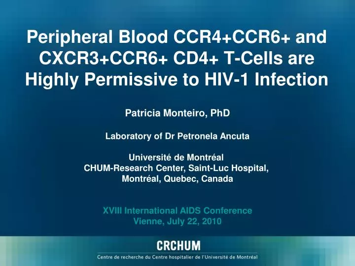 peripheral blood ccr4 ccr6 and cxcr3 ccr6 cd4 t cells are highly permissive to hiv 1 infection
