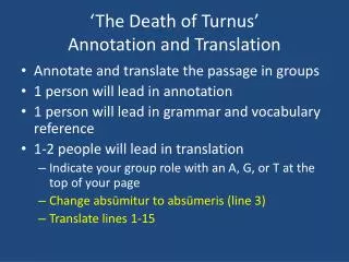 ‘The Death of Turnus ’ Annotation and Translation