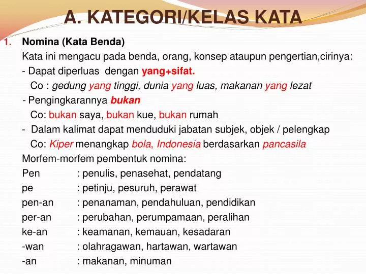 a kategori kelas kata