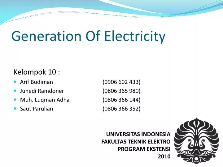 generation of electricity