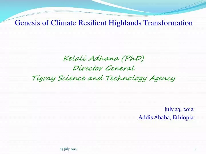 genesis of climate resilient highlands transformation