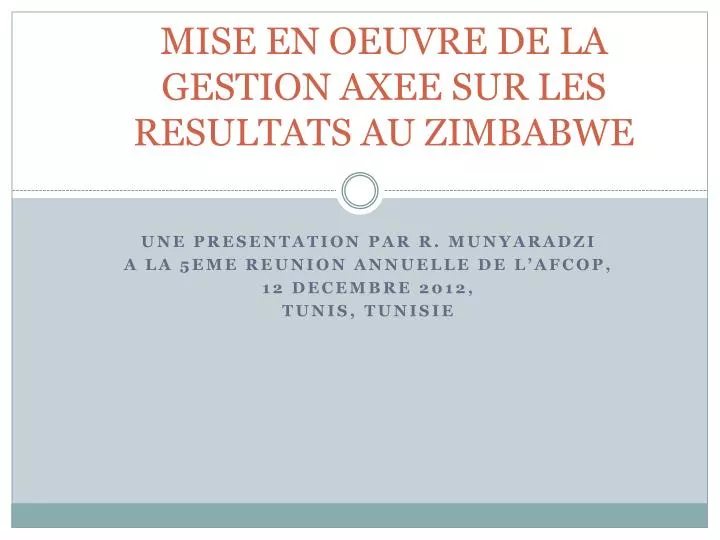 mise en oeuvre de la gestion axee sur les resultats au zimbabwe