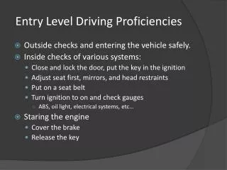 Entry Level Driving Proficiencies