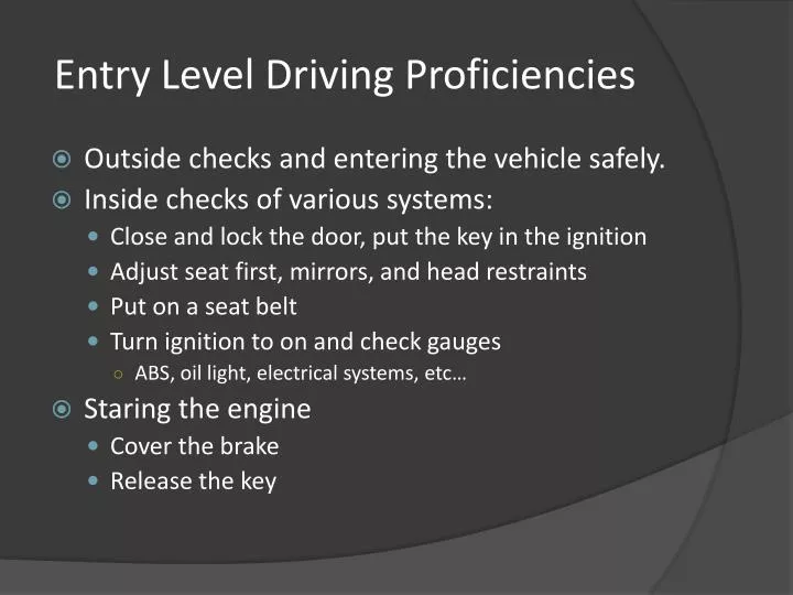 entry level driving proficiencies