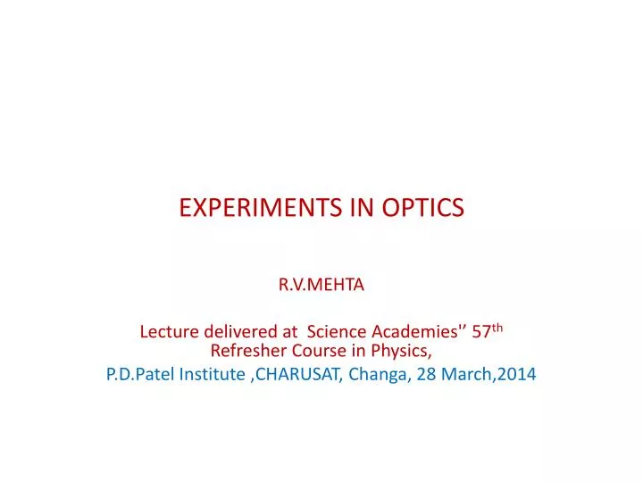 experiments in optics n