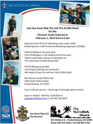 Join Sea Scout Ship 212 and The SCUBA Shack for the Discover Scuba Experience