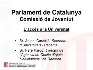 Parlament de Catalunya Comissió de Joventut