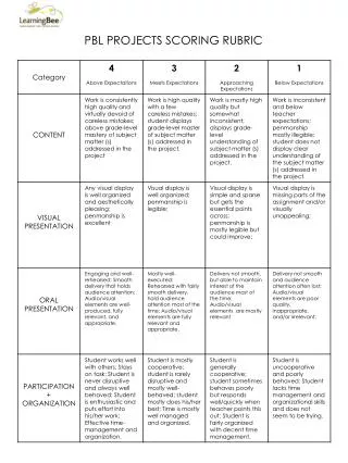 PBL PROJECTS SCORING RUBRIC