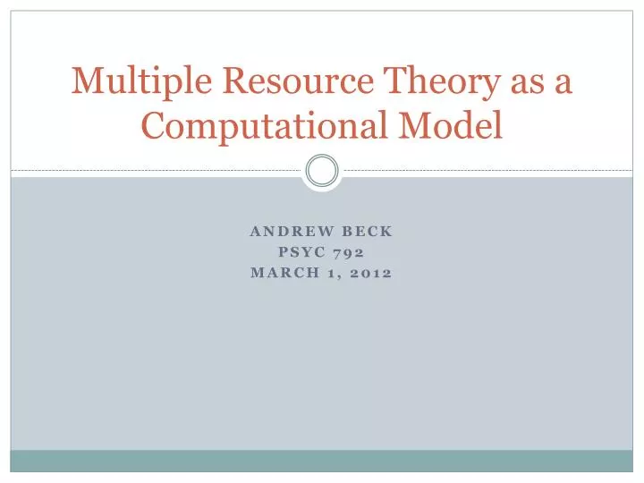 multiple resource theory as a computational model