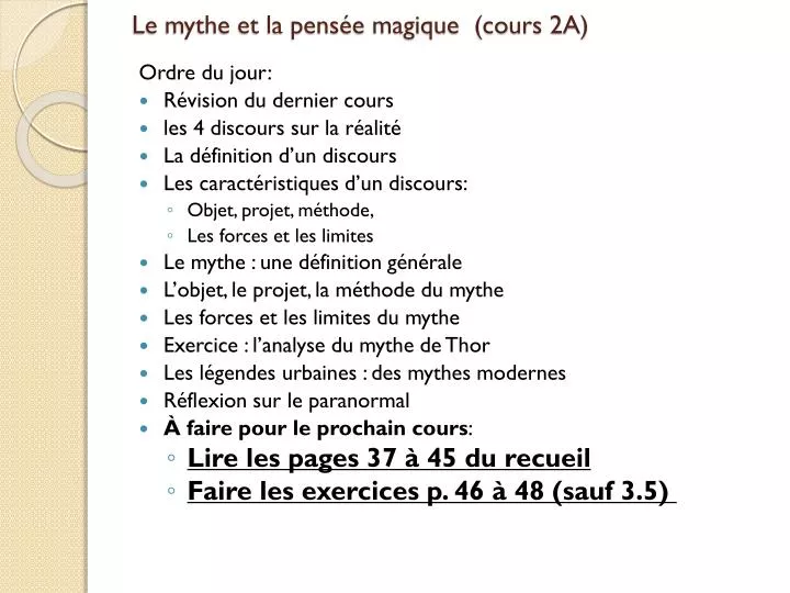 le mythe et la pens e magique cours 2a