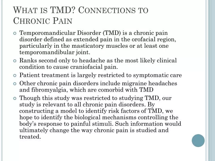 what is tmd connections to chronic pain