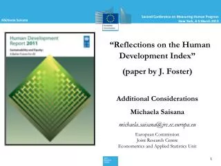 “Reflections on the Human Development Index” (paper by J. Foster) Additional Considerations