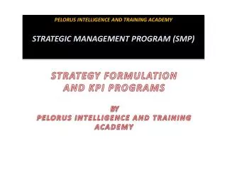 STRATEGY FORMULATION AND KPI PROGRAMS BY PELORUS INTELLIGENCE AND TRAINING ACADEMY