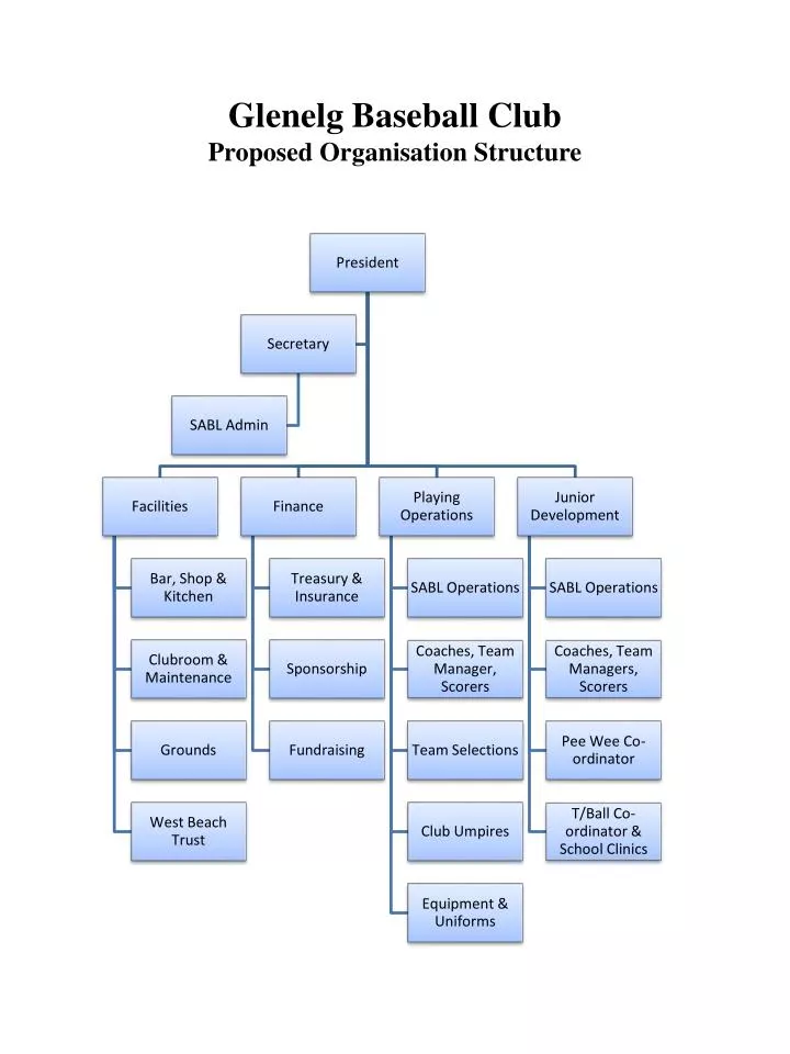 glenelg baseball club proposed organisation structure