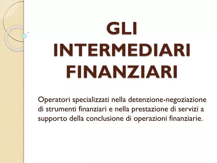 gli intermediari finanziari