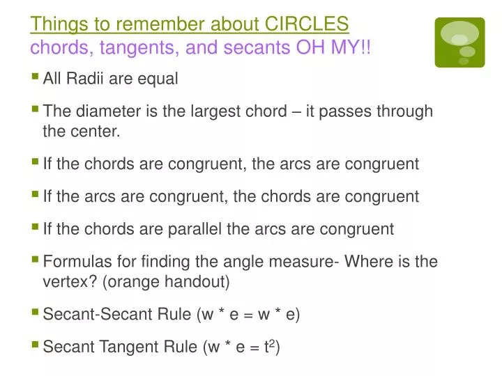 things to remember about circles chords tangents and secants oh my
