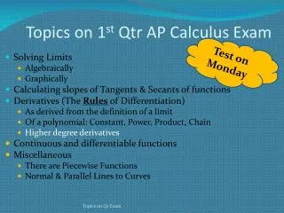 Topics on 1 st Qtr AP Calculus Exam