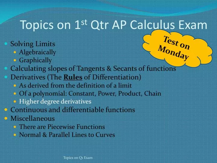 topics on 1 st qtr ap calculus exam