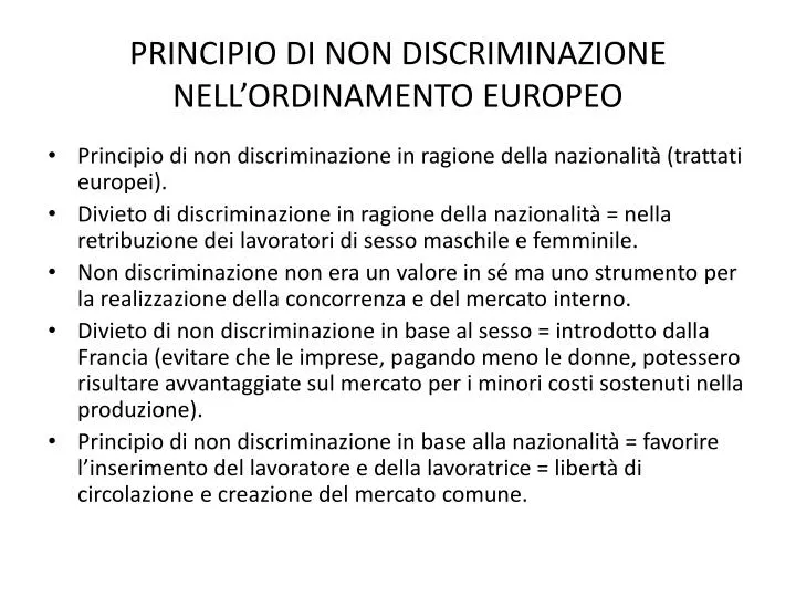 principio di non discriminazione nell ordinamento europeo
