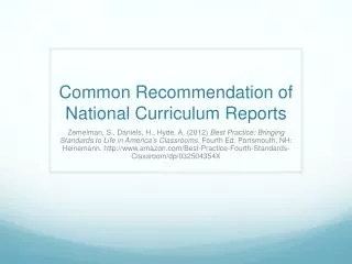 Common Recommendation of National Curriculum Reports