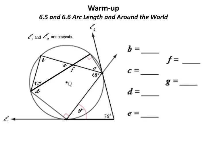 warm up 6 5 and 6 6 arc length and around the world