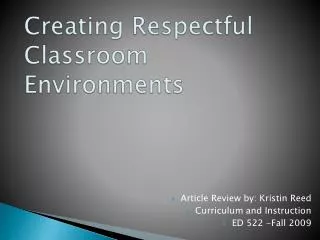 Creating Respectful Classroom Environments