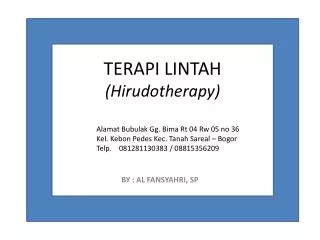 TERAPI LINTAH ( Hirudotherapy )