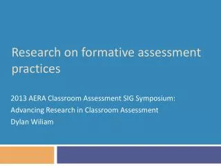 Research on formative assessment practices