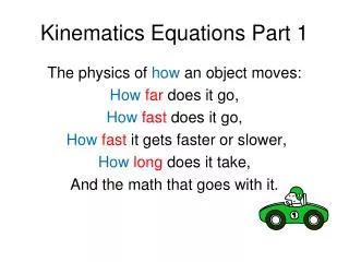 Kinematics Equations Part 1