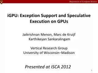 iGPU : Exception Support and Speculative Execution on GPUs