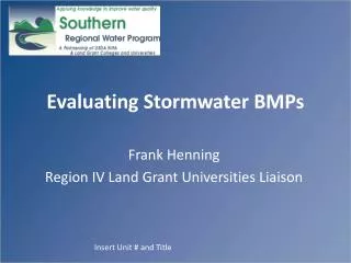 Evaluating Stormwater BMPs