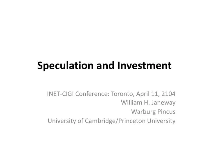 speculation and investment