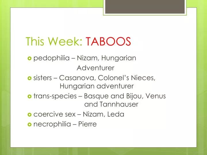 this week taboos