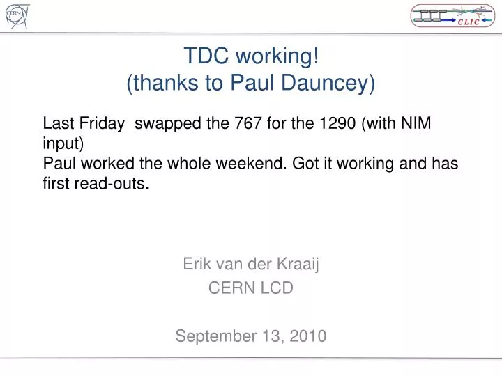 tdc working thanks to paul dauncey
