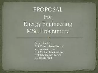 PROPOSAL For Energy Engineering MSc . Programme