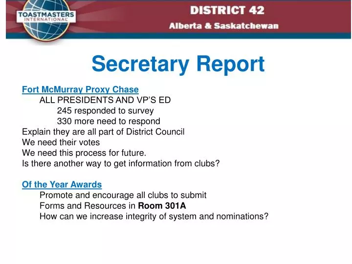 secretary report