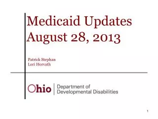 Medicaid Updates August 28, 2013