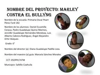 NOMBRE DEL PROYECTO : MARLEY CONTRA EL BULLYNG