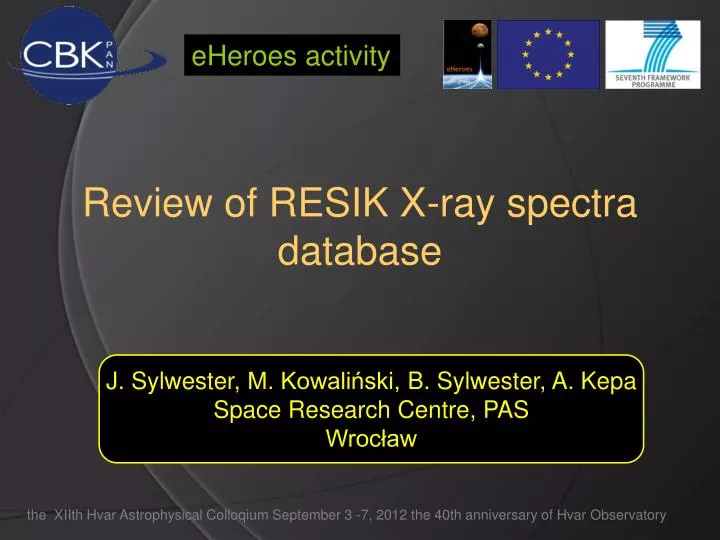 review of resik x ray spectra database