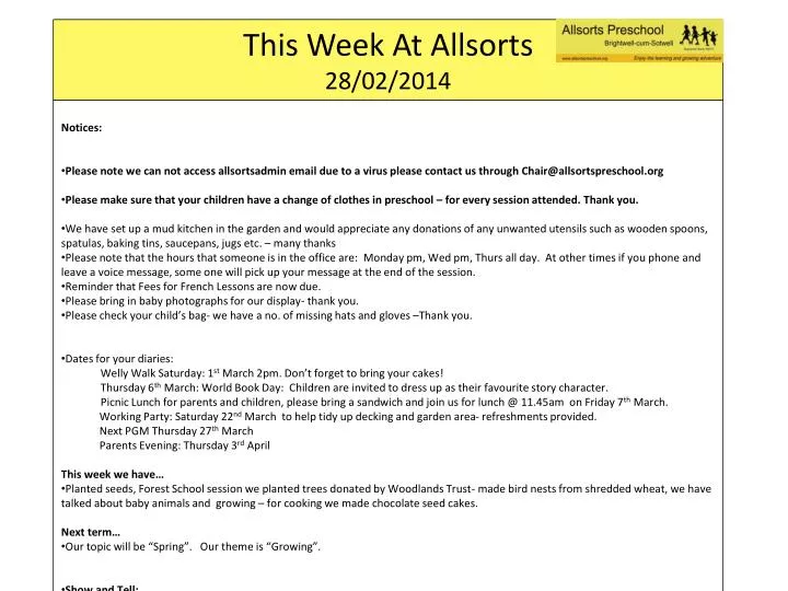 this week at allsorts 28 02 2014