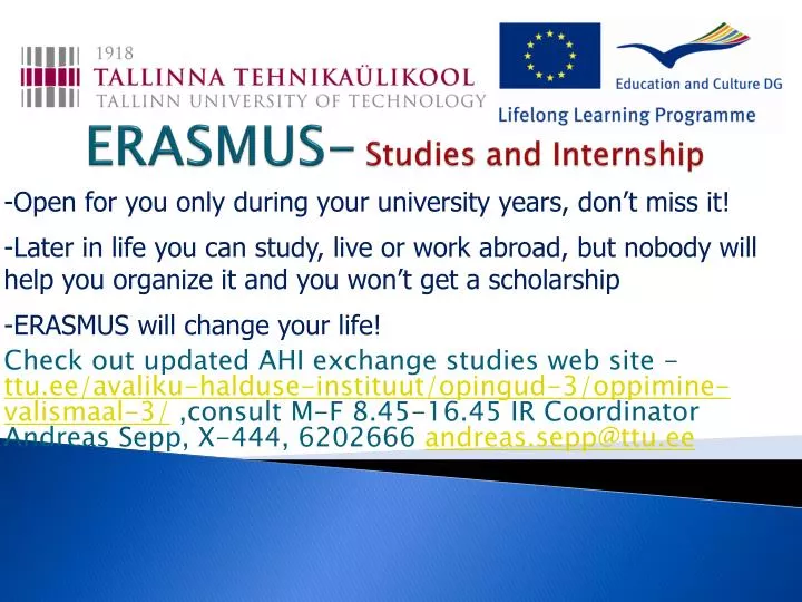 erasmus studies and internship