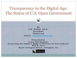 Transparency in the Digital Age: The Status of U.S. Open Government