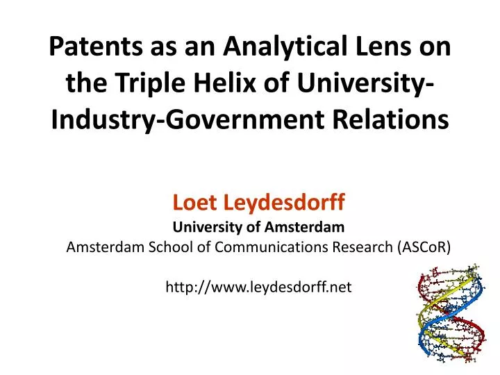 patents as an analytical lens on the triple helix of university industry government relations