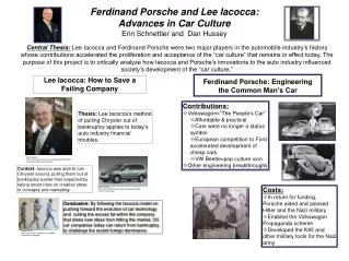 Ferdinand Porsche and Lee Iacocca: Advances in Car Culture Erin Schnettler and Dan Hussey