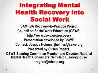 Integrating Mental Health Recovery into Social Work