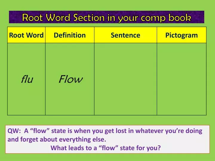 root word section in your comp book
