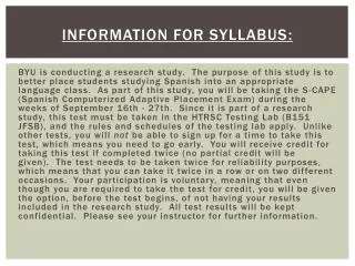 Information for Syllabus :